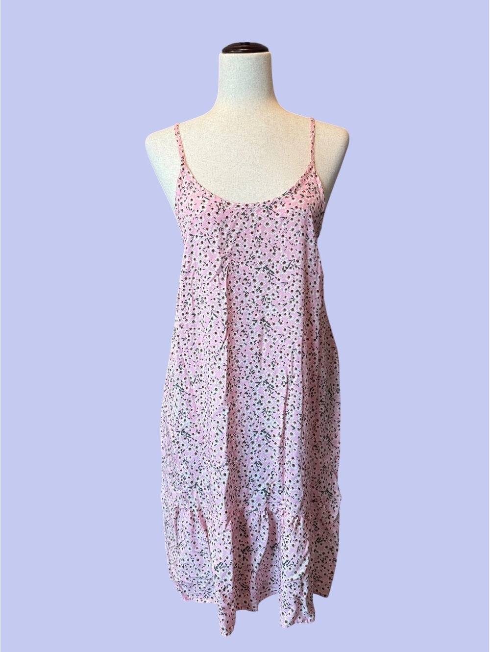 Qearal Pink Floral Spaghetti Strap Dress Large